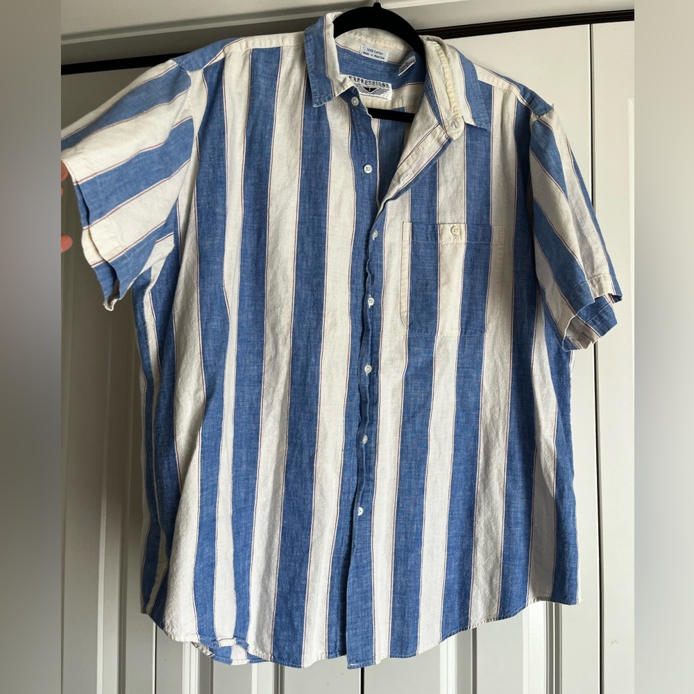 Vintage expressions Blue and White Striped Men's Shirt 100% Cotton
